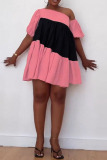 Pink Casual Daily Simplicity Contrast Asymmetrical Collar Asymmetrical Dresses