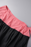 Pink Casual Daily Simplicity Contrast Asymmetrical Collar Asymmetrical Dresses