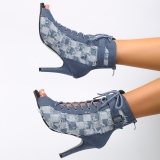 Baby Blue Casual Patchwork Frenulum Zipper Fish Mouth Out Door Shoes (Heel Height 3.15in)