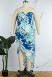 Blue Sexy Casual Daily Vacation Simplicity Print Fold Basic Strapless Sleeveless Two Pieces
