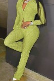 Green Casual Solid Patchwork Long Sleeve Two Pieces