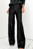 Gold Casual British Style Solid Sequins Loose Low Waist Straight Solid Color Bottoms