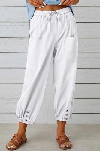 White Casual Solid Patchwork Regular High Waist Conventional Solid Color Trousers