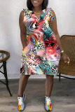 Colour Casual Print Patchwork V Neck Sleeveless Dress Dresses