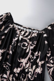 Black Casual Print Patchwork Off the Shoulder Long Dress Dresses
