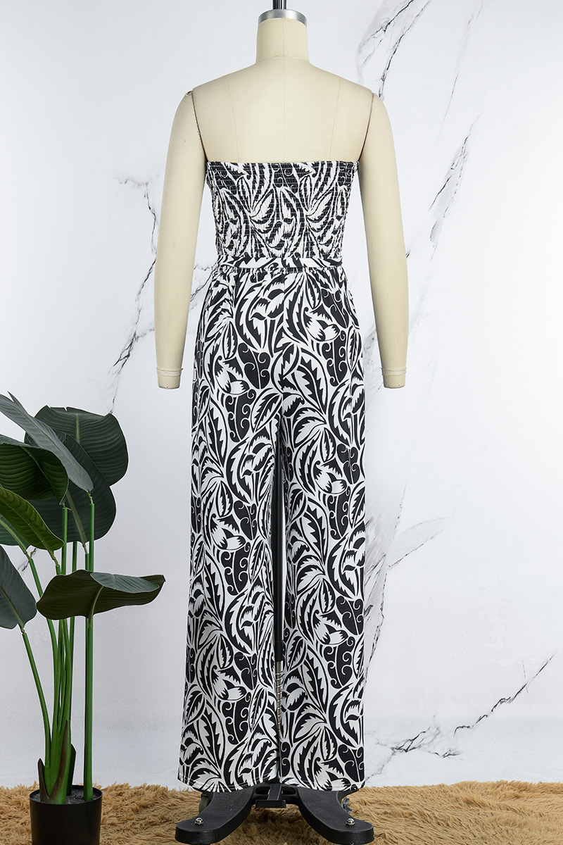 GARDEN GREEN STRAPLESS PRINTED JUMPSUIT