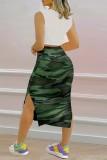 Camouflage Casual Print Slit O Neck Sleeveless Two Pieces