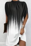 Black Casual Print Solid Patchwork Half A Turtleneck Short Sleeve Dress