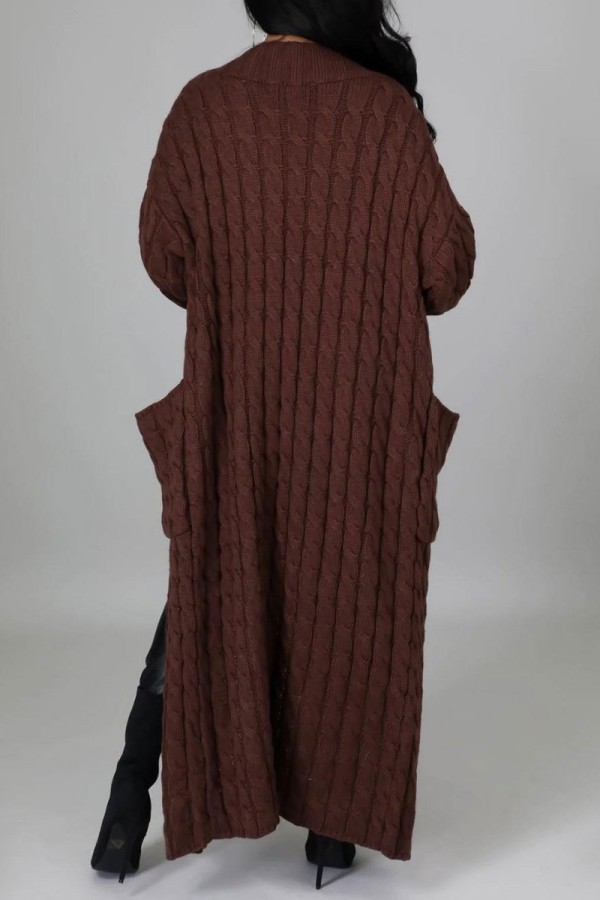 Street Solid Slit Cardigan Collar Outerwear