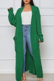Khaki Casual Street Solid Slit Cardigan Weave Outerwear