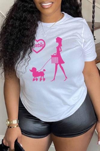 White Casual Street Print Letter O Neck T-Shirts