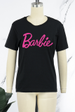 Black Street daily printed patchwork alphabet Barbie O-neck T-shirt