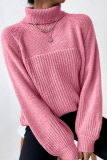 Pink Casual Solid Patchwork Turtleneck Tops