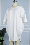 White Casual Solid Hollowed Out O Neck Plus Size Dresses