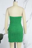 Green Sexy Solid Patchwork Backless Cross Straps Strapless One Step Skirt Dresses