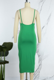 Green Casual Solid Backless Spaghetti Strap Wrapped Skirt Dresses