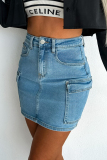 Blue Street Solid Pocket Regular Denim Skirts