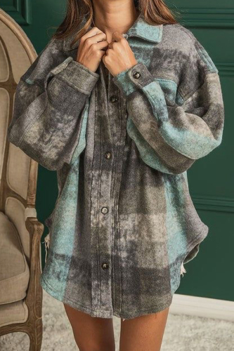 Grey Sexy Color Block Contrast Turndown Collar Tops