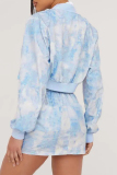 Baby Blue Casual Print Tie-dye Long Sleeve Two Pieces