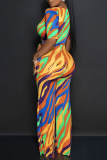 Multicolor Casual Print Patchwork V Neck Regular Jumpsuits(Without Belt)