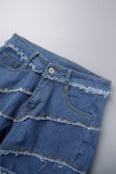 Blue Casual Solid Patchwork Mid Waist Skinny Denim Shorts