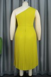 Green Casual Solid Patchwork Backless Oblique Collar Pleated Dresses