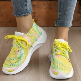 Yellow Casual Sportswear Daily Patchwork Frenulum Tie-dye Round Mesh Breathable Comfortable Sport Shoes