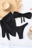 Black Sexy Solid Patchwork Frenulum Backless Swimsuit Three Piece Set (With Paddings)