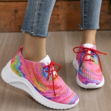 Pink Casual Sportswear Daily Patchwork Frenulum Tie-dye Round Mesh Breathable Comfortable Sport Shoes