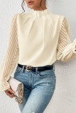 Cream White Casual Solid Patchwork Flounce Half A Turtleneck Tops