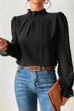 Navy Blue Casual Solid Patchwork Flounce Half A Turtleneck Tops