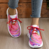 Pink Casual Sportswear Daily Patchwork Frenulum Tie-dye Round Mesh Breathable Comfortable Sport Shoes