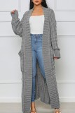Blue Casual Street Solid Slit Cardigan Weave Outerwear