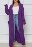 Burgundy Casual Street Solid Slit Cardigan Weave Outerwear