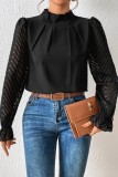Navy Blue Casual Solid Patchwork Flounce Half A Turtleneck Tops