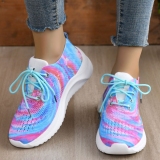 Green Casual Sportswear Daily Patchwork Frenulum Tie-dye Round Mesh Breathable Comfortable Sport Shoes