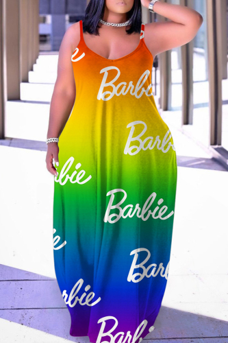 Multicolor Sexy Casual Print Backless Spaghetti Strap Long Dress Dresses