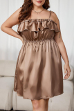 Brown Sexy Solid Fold Sling Dress Plus Size Dresses