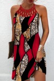 Red Casual Print Hollowed Out O Neck Sleeveless Dress Dresses