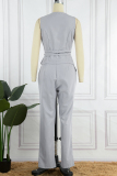 Grey Sexy Work Solid V Neck Sleeveless Two Pieces