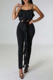Black Sexy Casual Solid Tassel Backless Spaghetti Strap Tops