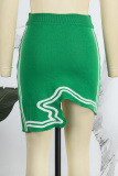 Green Casual Solid Asymmetrical Skinny High Waist Conventional Patchwork Skirts