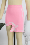 Pink Casual Solid Asymmetrical Skinny High Waist Conventional Patchwork Skirts