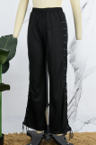 Black Street Solid Hollowed Out Patchwork Cross Straps Loose Wide Leg Solid Color Bottoms