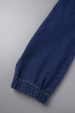 Light Blue Casual Solid Patchwork High Waist Regular Denim Jeans