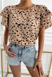 Rose Red Casual Print Patchwork O Neck Tops