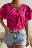 Rose Red Casual Print Patchwork O Neck Tops