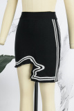 Black Casual Solid Asymmetrical Skinny High Waist Conventional Patchwork Skirts