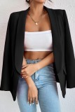 Black Casual Print Cardigan Turn-back Collar Outerwear