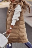 Beige Casual Solid Patchwork Hooded Collar Outerwear